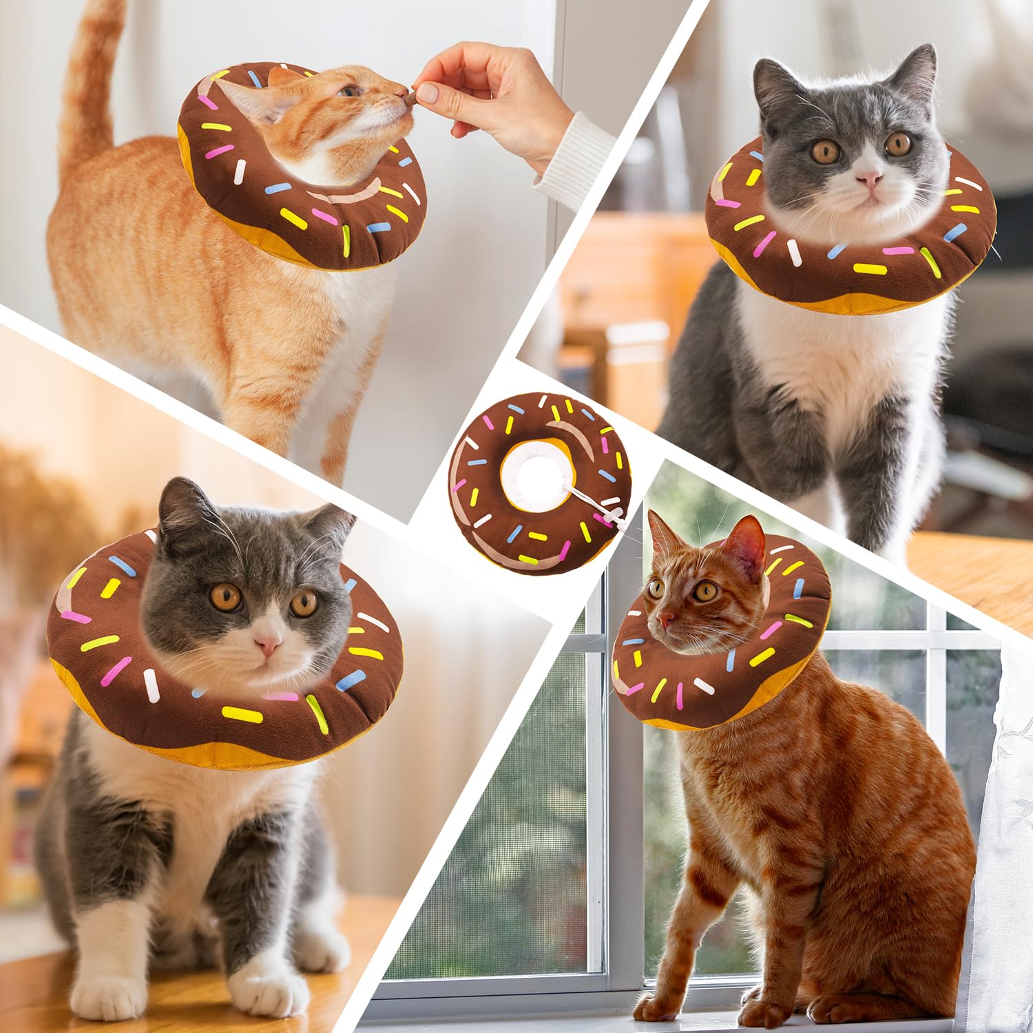 Seyezo Cat Cone Collar Soft, Adjustable Cat Recovery Collars, Donut Brown L