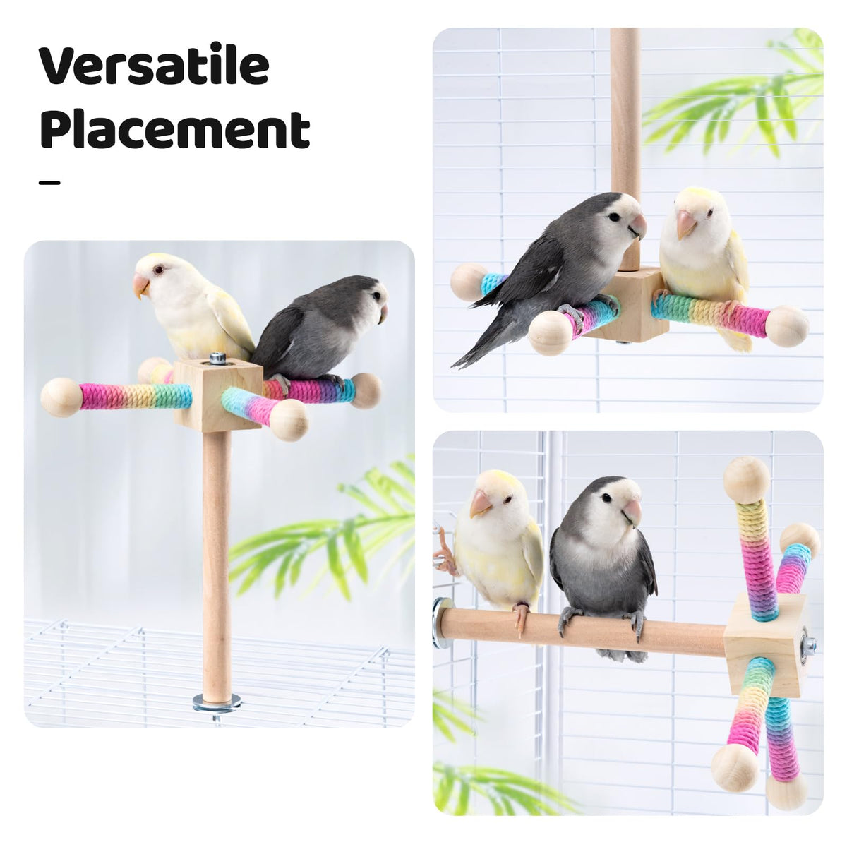 2 PCS, Hanging Bird Perch Toy & Poplar Bird Swing, Parrot Toys for Cage