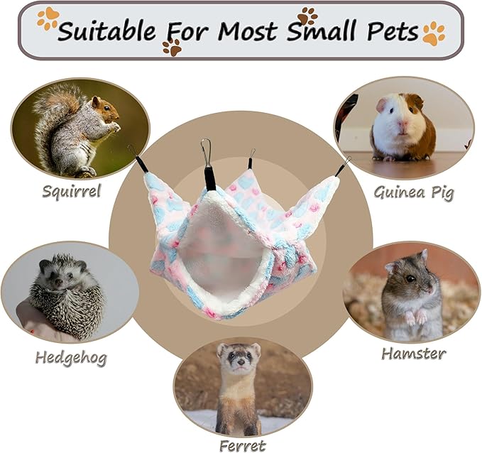 OINEEDU Guinea Pig Ferret Hammock for Cage - Machine Washable Double-Decker Hanging Bed - Fits Sugar Glider,Fancy Rat,Hamster,Gerbil - 13.3" x 13.3" - Love Pink Pattern