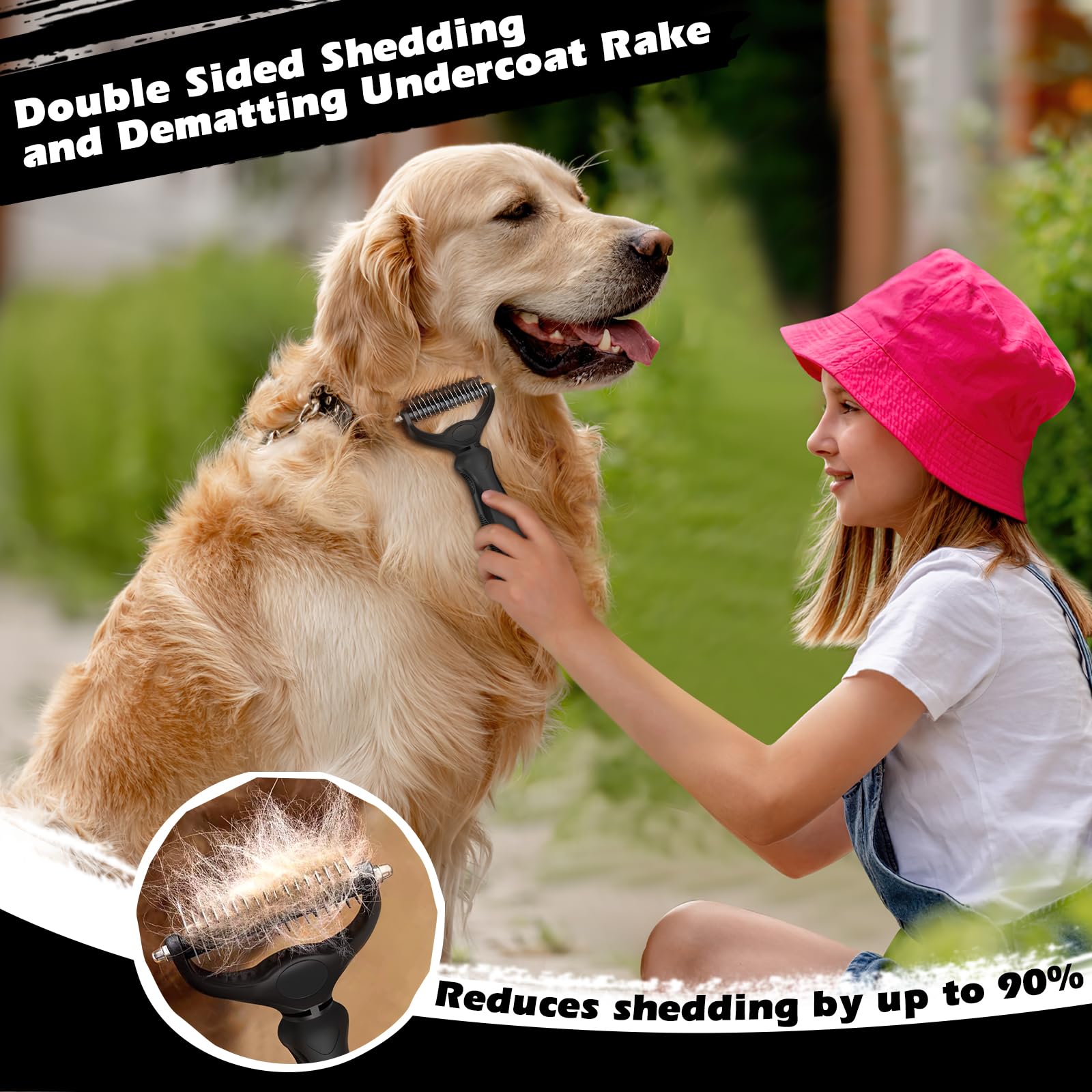 Professional 3PCS Self Cleaning Slicker Brush & Pet Grooming Rake & Flea Comb for Dogs,Cats and Horses (Yellow)