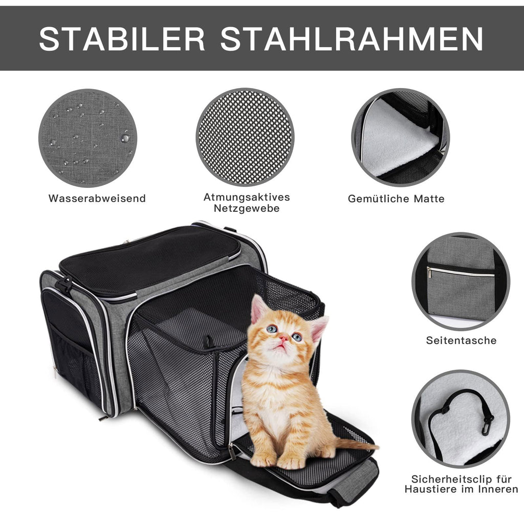 BAGLHER Cat Carrier Bag,Airline Approved Pet Carrier Soft Side Pet Travel 5 Sides Open Doors 3 Sides Expandable Foldable Dog Carrier with Fleece Pad