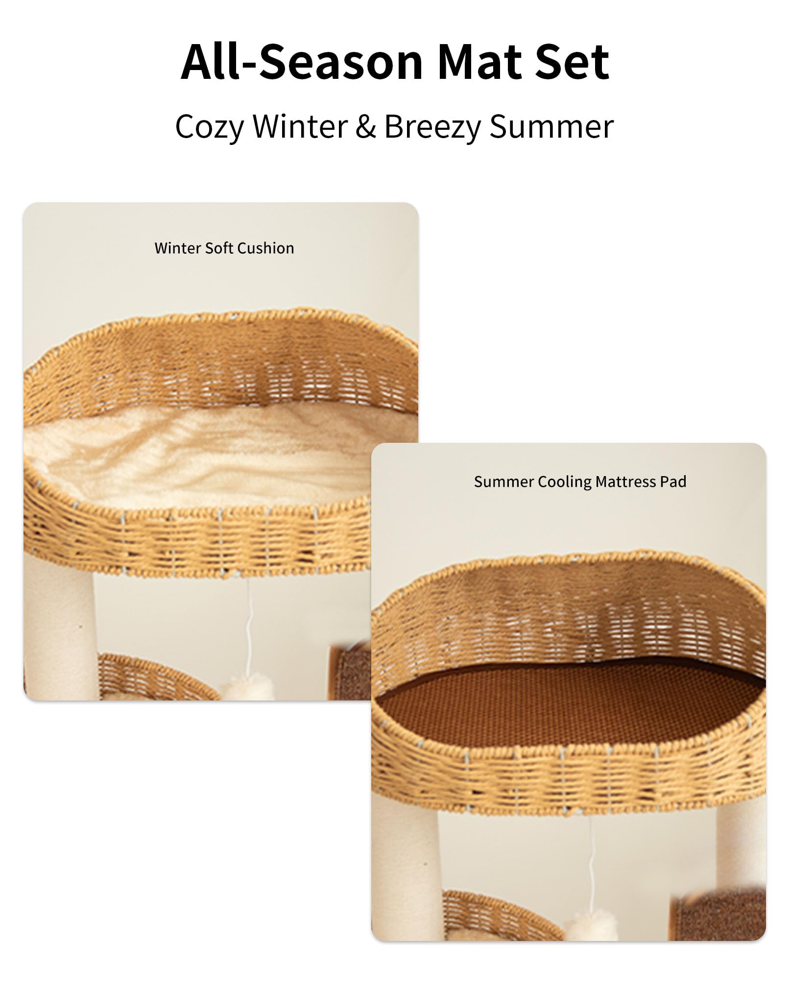 PETTIFUL Wood Cat Tree for Large Cats, Modern Cat Tree Tower with Wide Shelves Cotton Scratching Posts, Super Sturdy Base, Cozy Perches, and Interactive Toys for Indoor Kittens