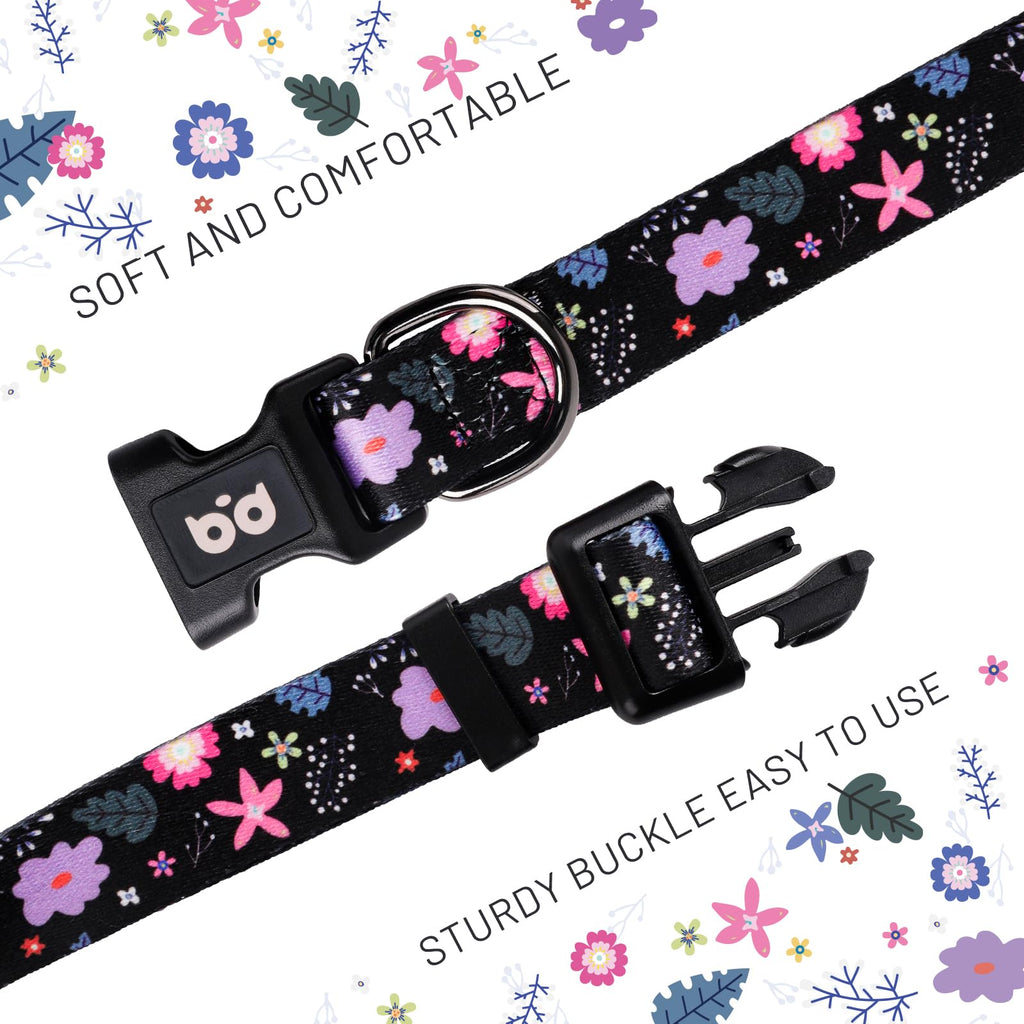 QQPETS Adjustable Soft Dog Collar: Print Flower Pink Multicolor Cute Patterns for XS Small Medium Large Pet Girl Boy Puppy Walking Running Training