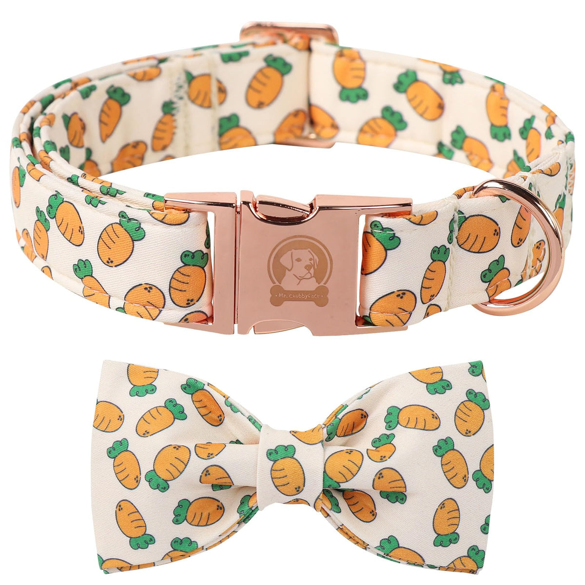 MR. CHUBBYFACE· St.Patrick's Clover Dog Collar with Bowtie, White Green Clovers Shamrock Pet Collar with Metal Buckle, Soft Adjustable Puppy Collar for Small Medium Large Dogs