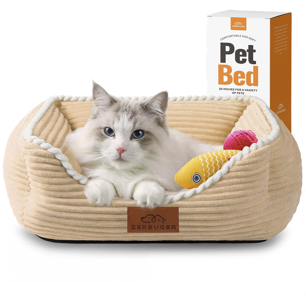 Zerbuger 25in Pink Pattern Rectangle Cat Dog Bed Machine Washable Sofa