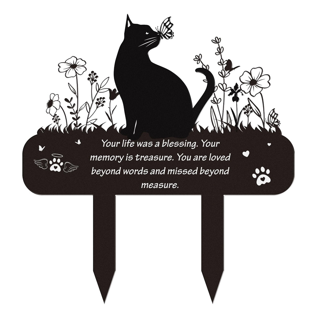 Pet Cat Memorial Grave Markers - Rngmsi Flowers Butterfly Cat Metal Garden Stakes Grave Decorations for Cemetery Pussy Memorial Stones Plaques for Outdoors