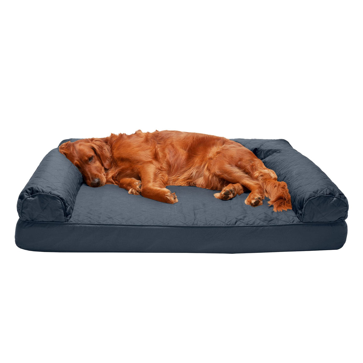 Furhaven Orthopedic Dog Bed for Large/Medium Dogs w/ Removable Bolsters & Washable Cover, For Dogs Up to 55 lbs - Faux Fur & Velvet Sofa - Dark Sage, Large