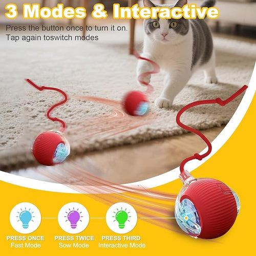 2-Pack USB Rechargeable Smart Cat Toy Ball, 360° Rotation Automatic Moving Chase Toy, Obstacle Avoidance Interactive Play with 4 Spiral Springs, Enrichment Toys for Indoor Cats, Puppies & Small Dogs