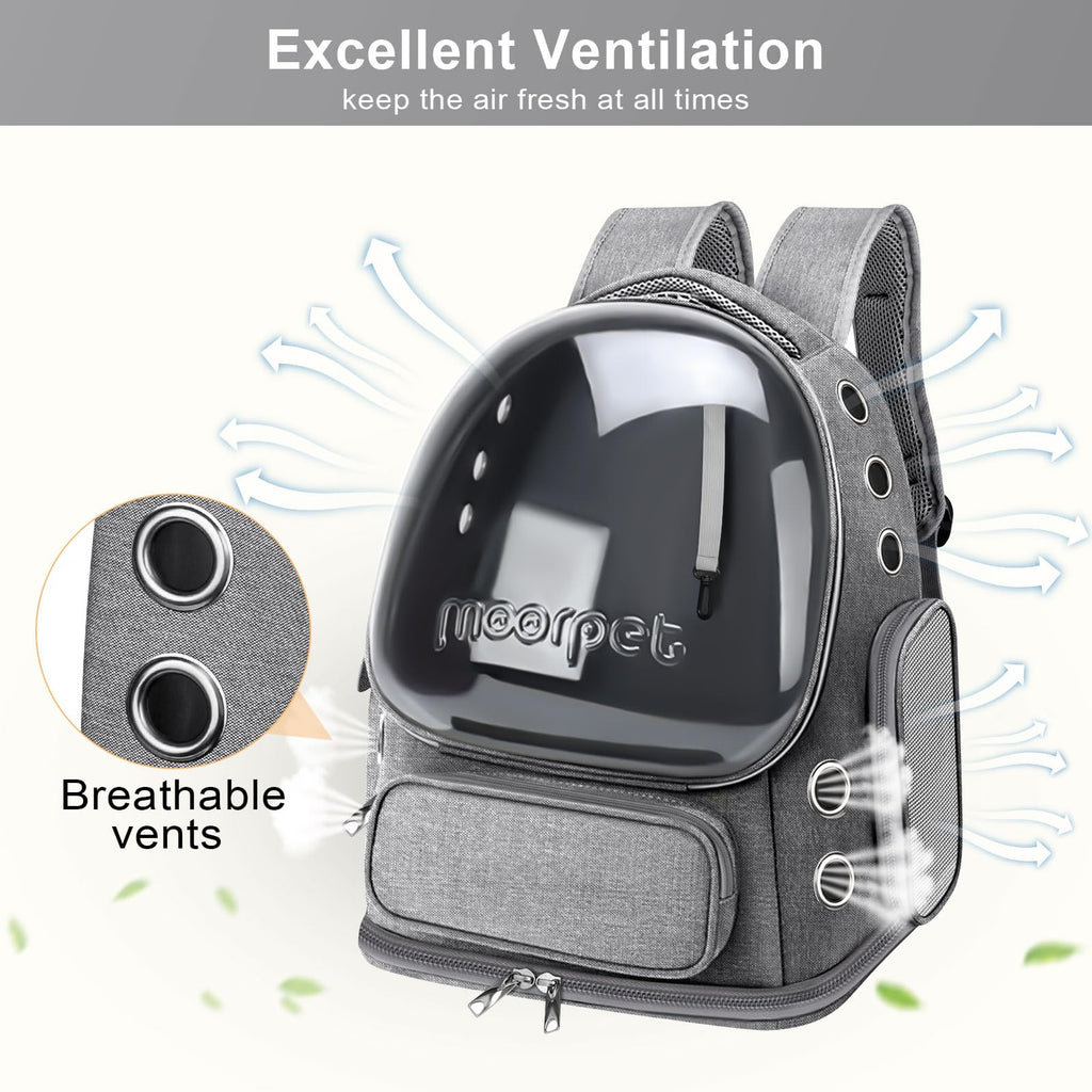 Cat Backpack Carrier, Breathable Cat Bubble Backpack Large Space Cat Carrier Backpack for Kitty Small Dog, Foldable Airline Approved Cats Backpack, Transparent Pet Travel Backpack Up to 20 lbs (Grey)