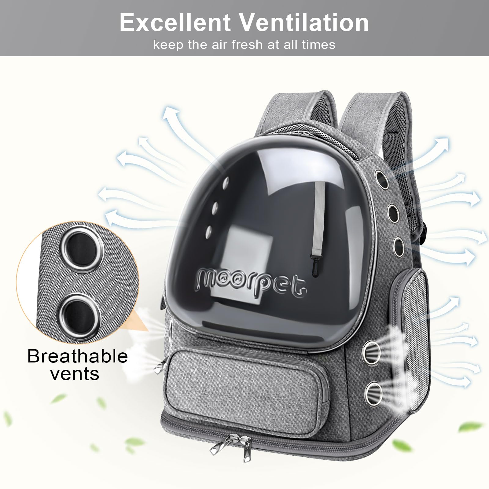 Cat Backpack Carrier, Breathable Cat Bubble Backpack Large Space Cat Carrier Backpack for Kitty Small Dog, Foldable Airline Approved Cats Backpack, Transparent Pet Travel Backpack Up to 20 lbs (Grey)