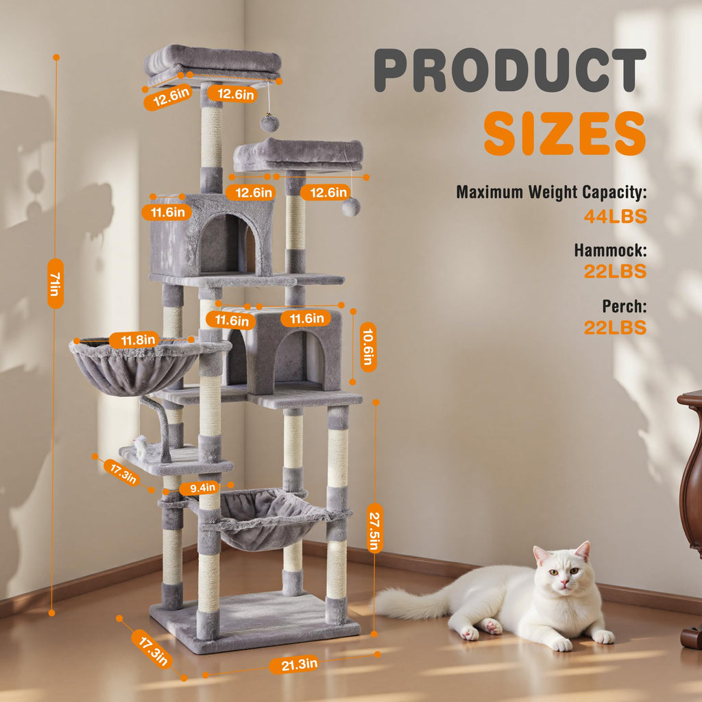 Sweetcrispy 71 Inch Cat Tree Tower with Natural Sisal Scratching Post