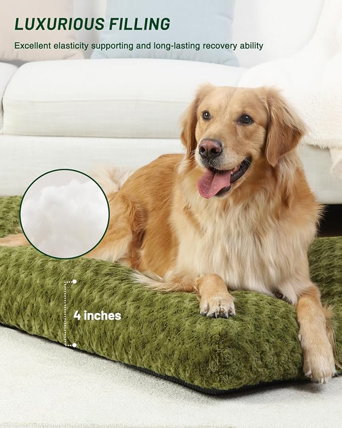 KSIIA Washable Dog Bed Comfy Dog Crate Pad Deluxe Plush Pet Bed Non-Slip Kennel Pad for Jumbo Dogs, 47" x 29", Green