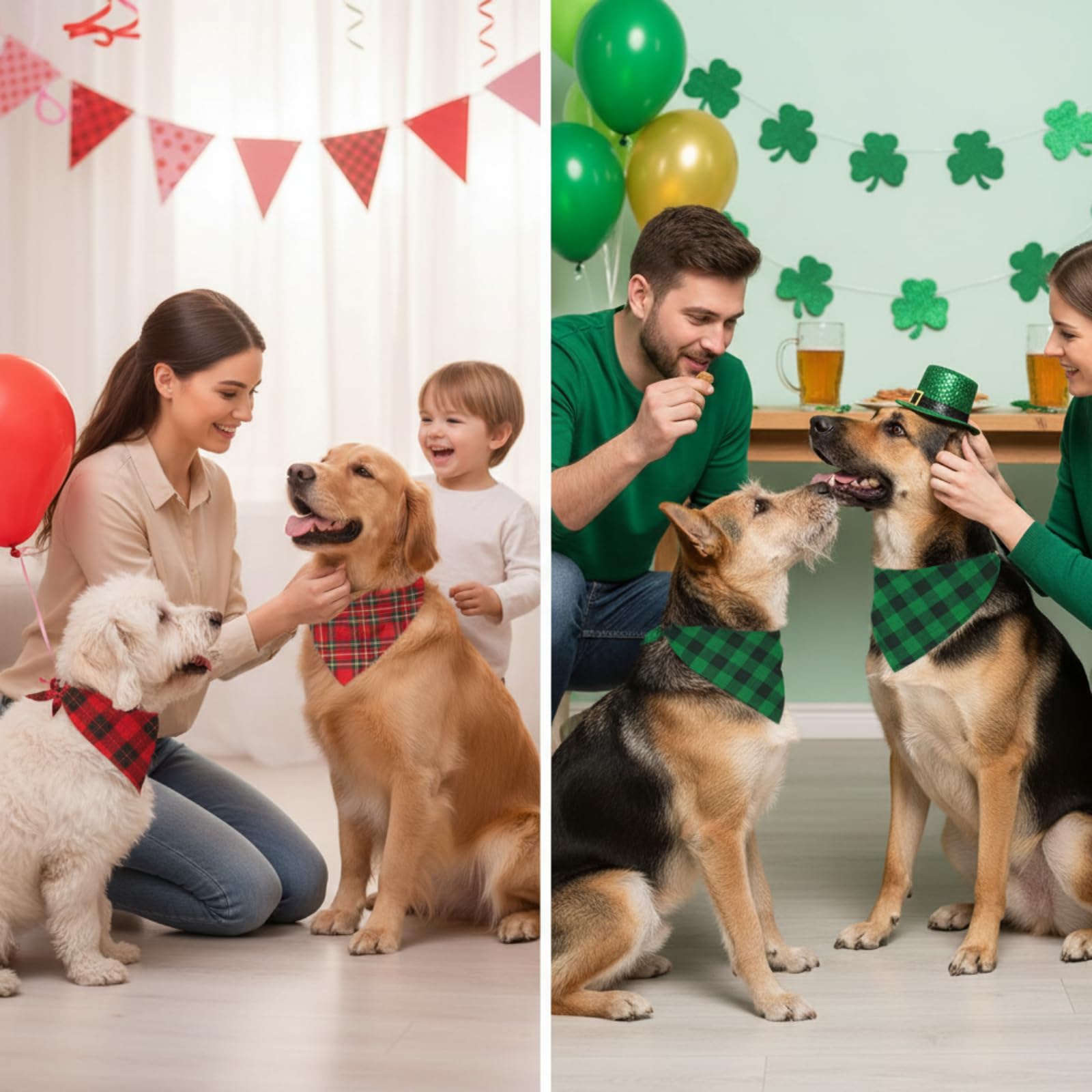Weewooday 50 Pcs Christmas Red and Green Plaid Dog Bandanas Bulk for Medium