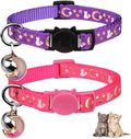 Baeuppit 2PCS Breakaway Cat Collars with Bell Cute Kitty Glow in The Dark Adjustable Kitten Collars 7.9-13.0 Inch(Teal&Purple)