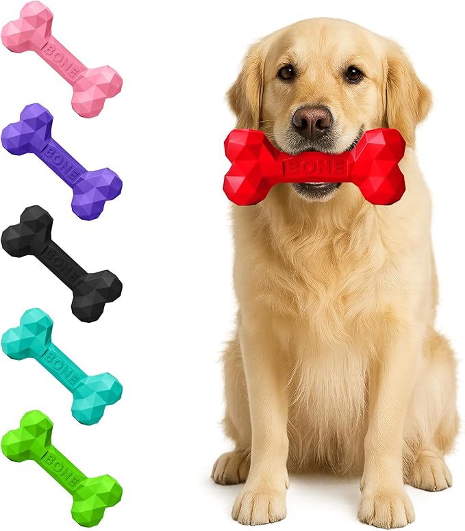 Natural Rubber Dog Chew Bone Toy for Aggressive Chewers – Indestructible Rubber Dog Toys for Large & Medium Dogs – Treat Dispensing Durable Chew Bone – Dental Care & Boredom Relief (Black)