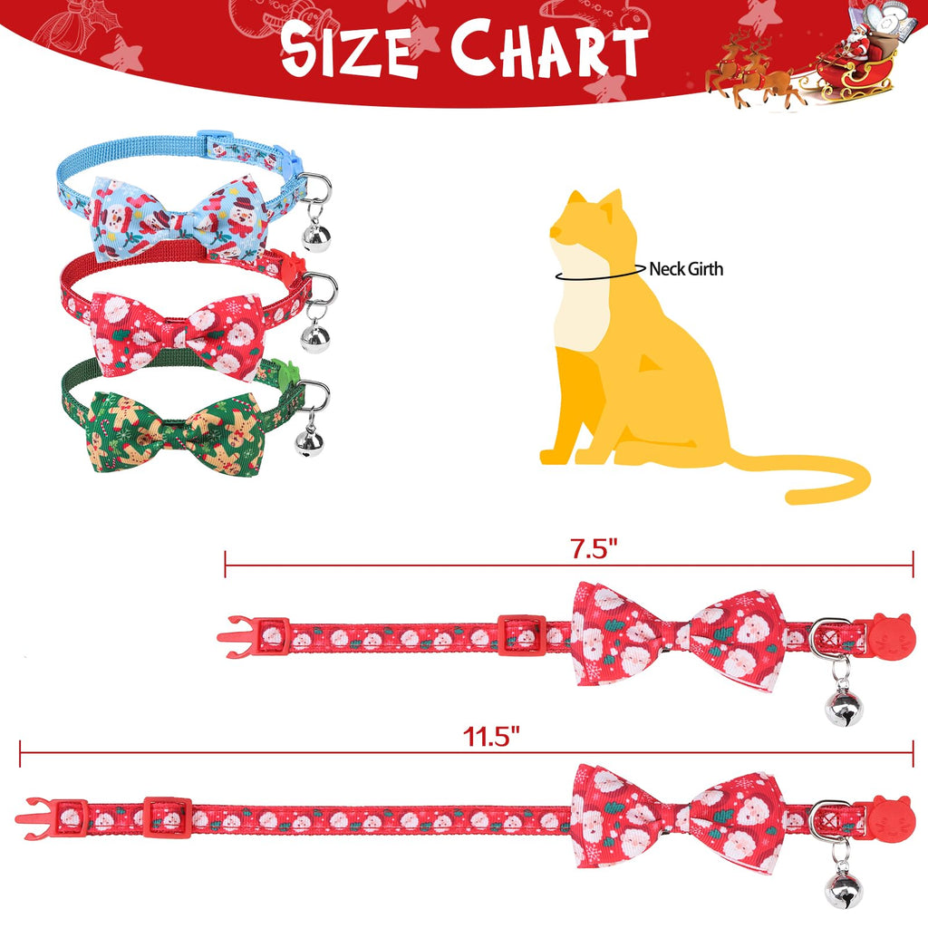 SCENEREAL Christmas Cat Collar Breakaway with Bells and Bow Tie- 3 Pack Cute Holiday Cat Collars- Xmas Kitten Collar Adjustable Safety Buckle for Girl Boy Cats Dogs Pets