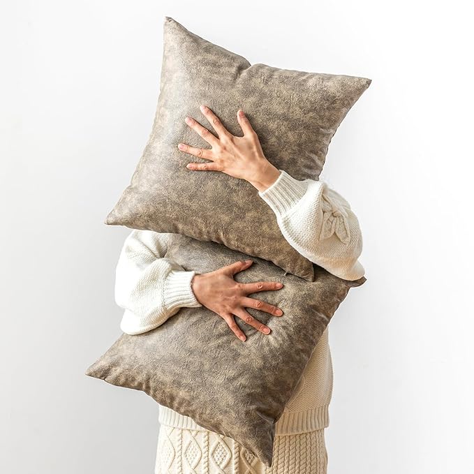 GEGELICA Pack of 2 Faux Leather Decorative Throw Pillow Covers 20X20 Inch