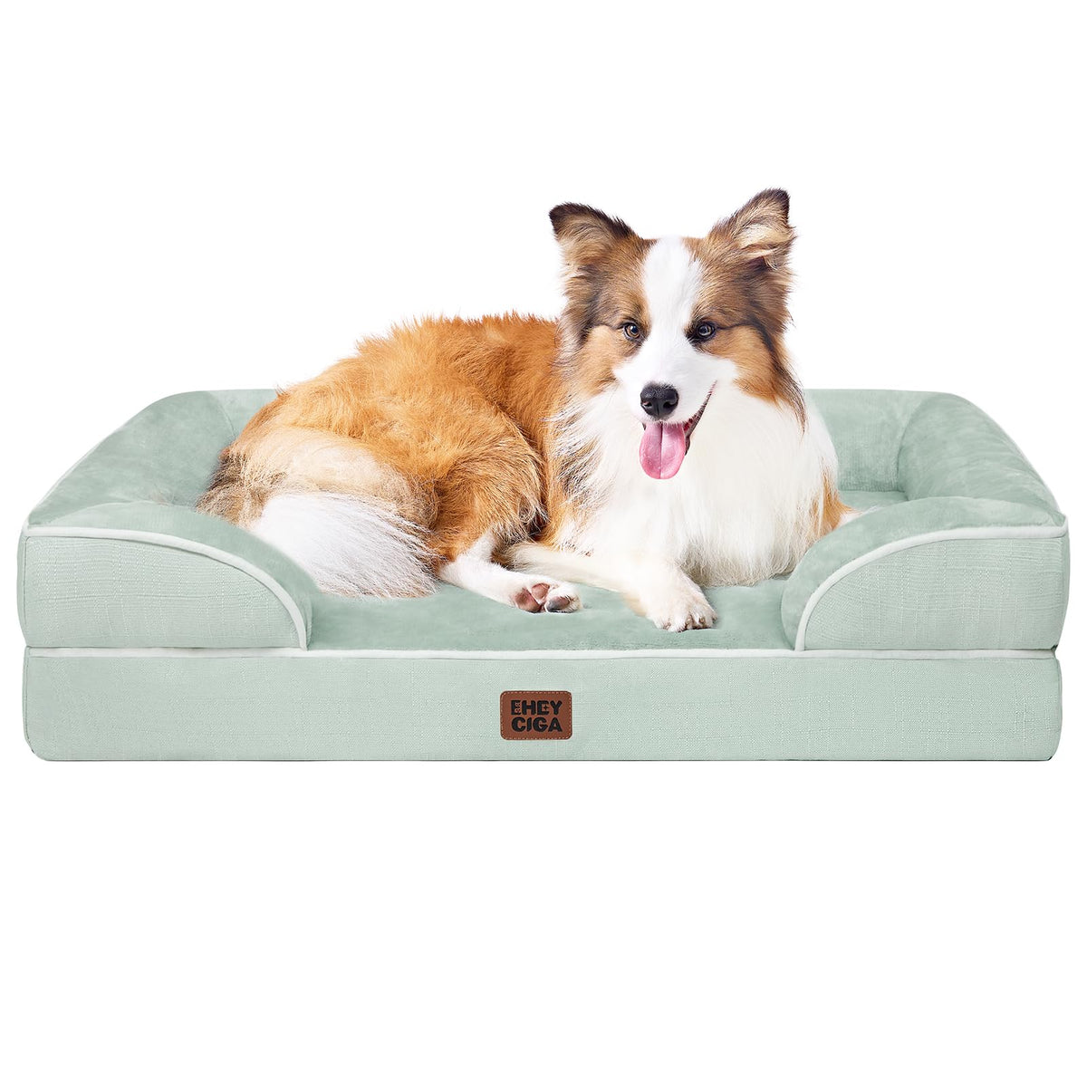 EHEYCIGA Orthopedic Dog Beds for Large Dogs, Waterproof Memory Foam Large Dog Bed with Sides, Non-Slip Bottom and Egg-Crate Foam Pet Couch Bed with Washable Removable Cover, Grey