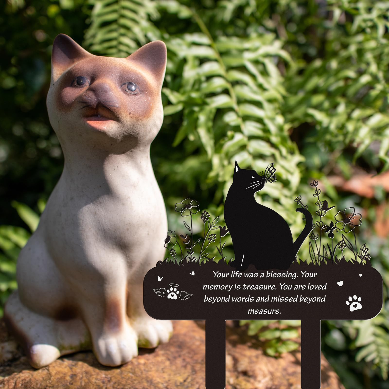 Pet Cat Memorial Grave Markers - Rngmsi Flowers Butterfly Cat Metal Garden Stakes Grave Decorations for Cemetery Pussy Memorial Stones Plaques for Outdoors