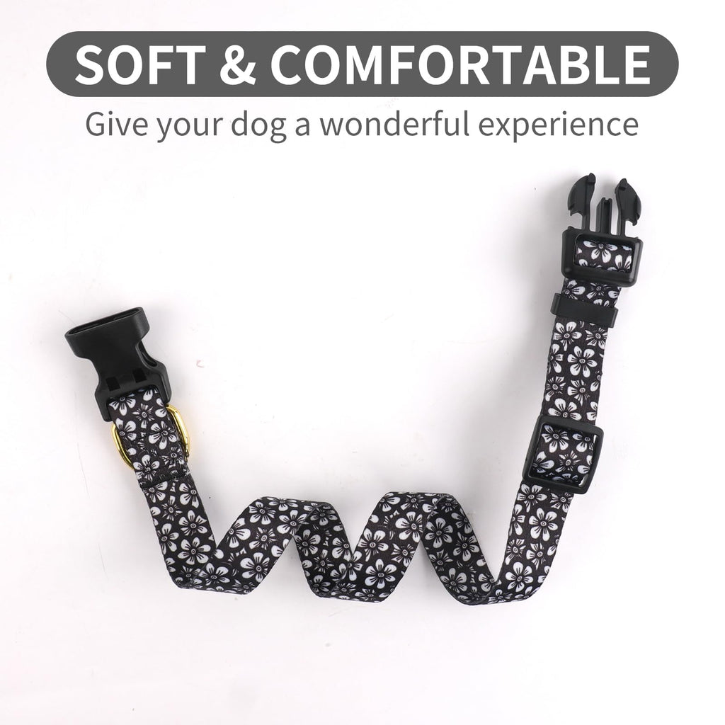 QQPETS Adjustable Soft Dog Collar: Print Flower Pink Multicolor Cute Patterns for XS Small Medium Large Pet Girl Boy Puppy Walking Running Training