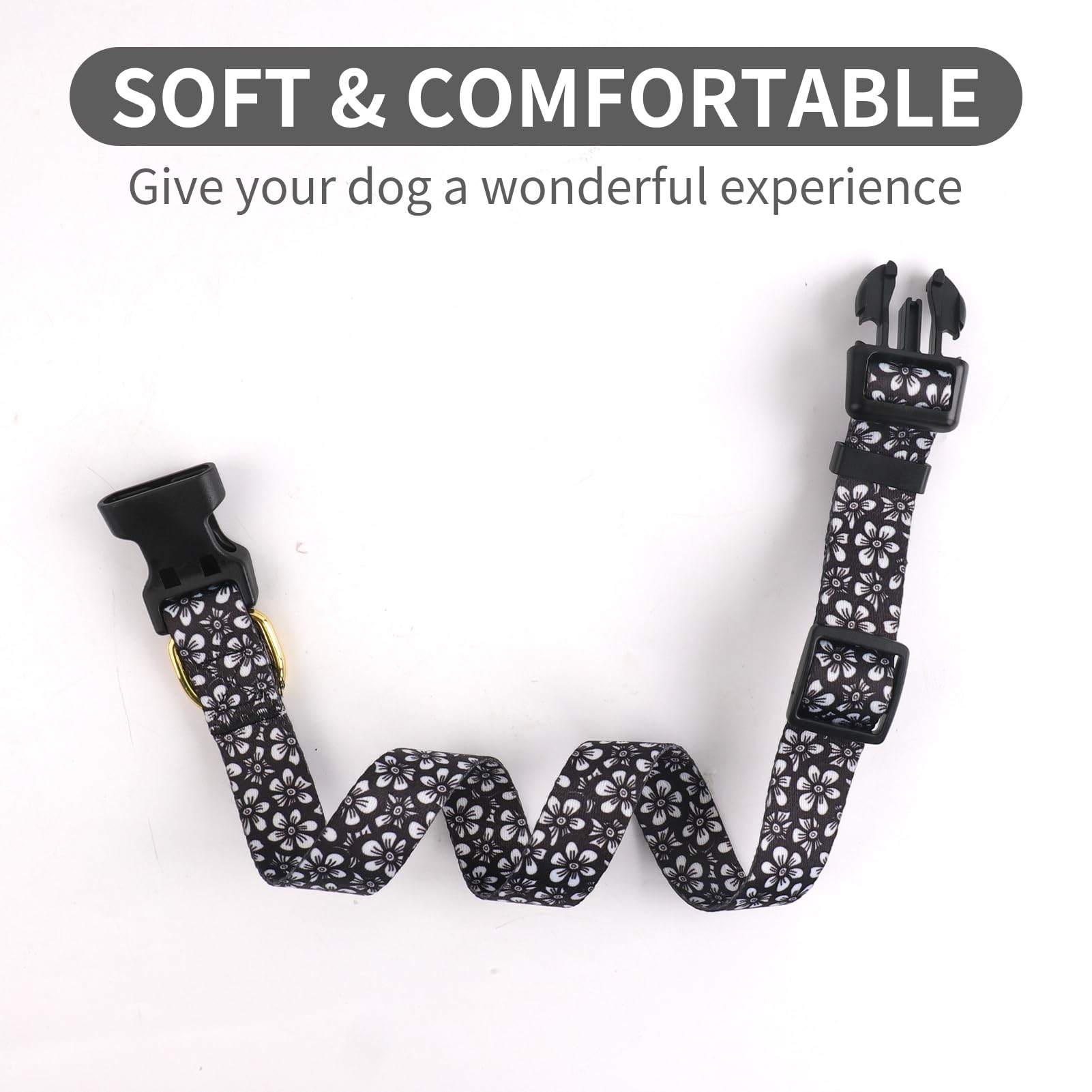 QQPETS Adjustable Soft Dog Collar: Print Flower Pink Multicolor Cute Patterns for XS Small Medium Large Pet Girl Boy Puppy Walking Running Training