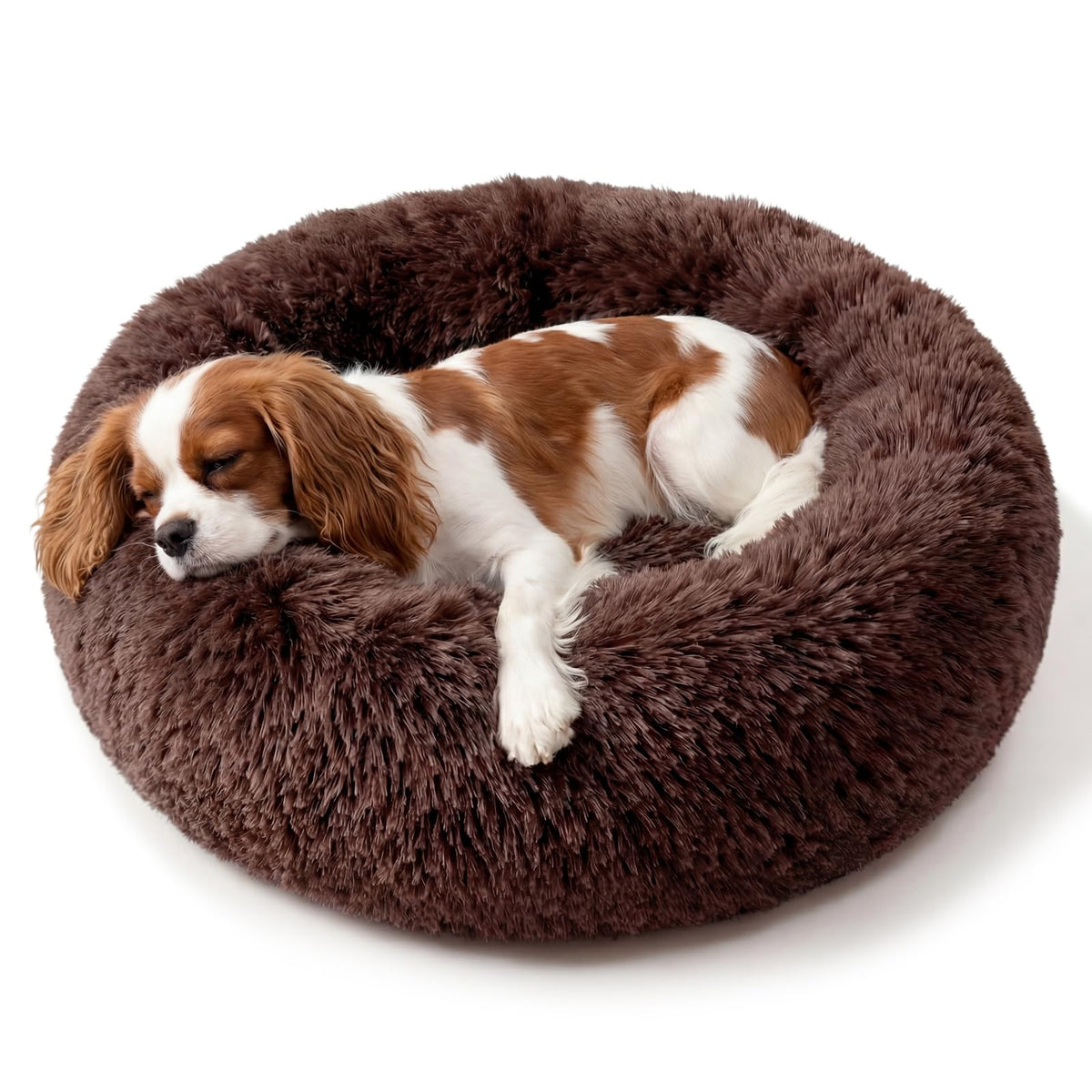 nononfish Round Calming Dog Bed,Plush Donut Pet Bed for Small Dogs