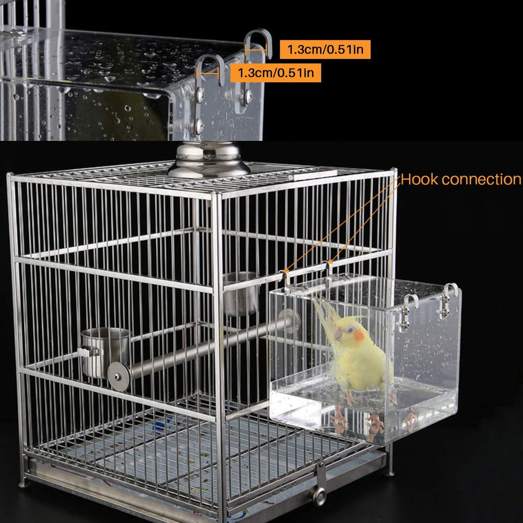 GURECOD Hanging Bird Bath Cube Bird Bathtub Bath Shower Box Bowl Cage Accessory for Little Bird Canary Budgerigar Parrots Crested Myna Cockatiel Lovebird Parakeet Bath (Large)