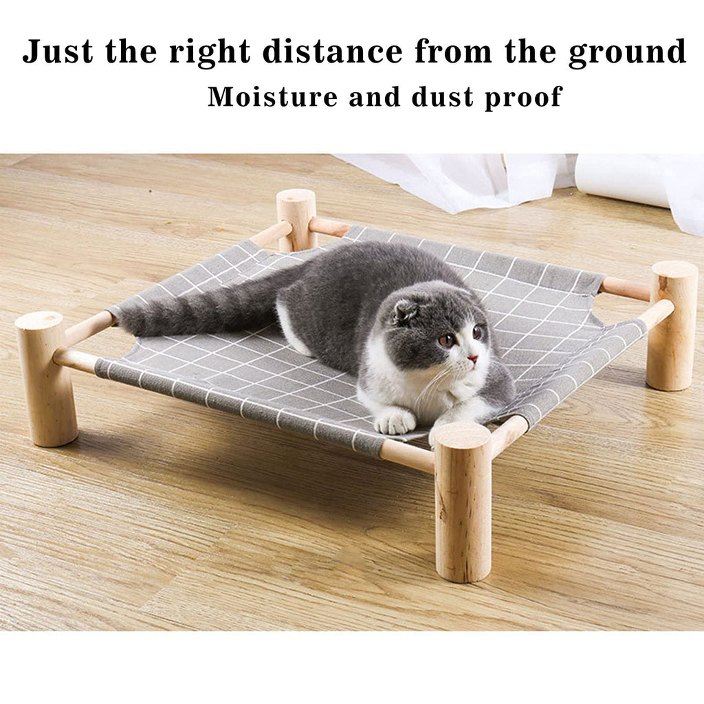 Pozico Elevated Cat Bed for Small Dogs & Cats – Raised Pet Hammock Bed, Wooden Frame Indoor Outdoor Dog Cot, Breathable Mesh Puppy Bed, Portable Cat Lounger – Grey Grid