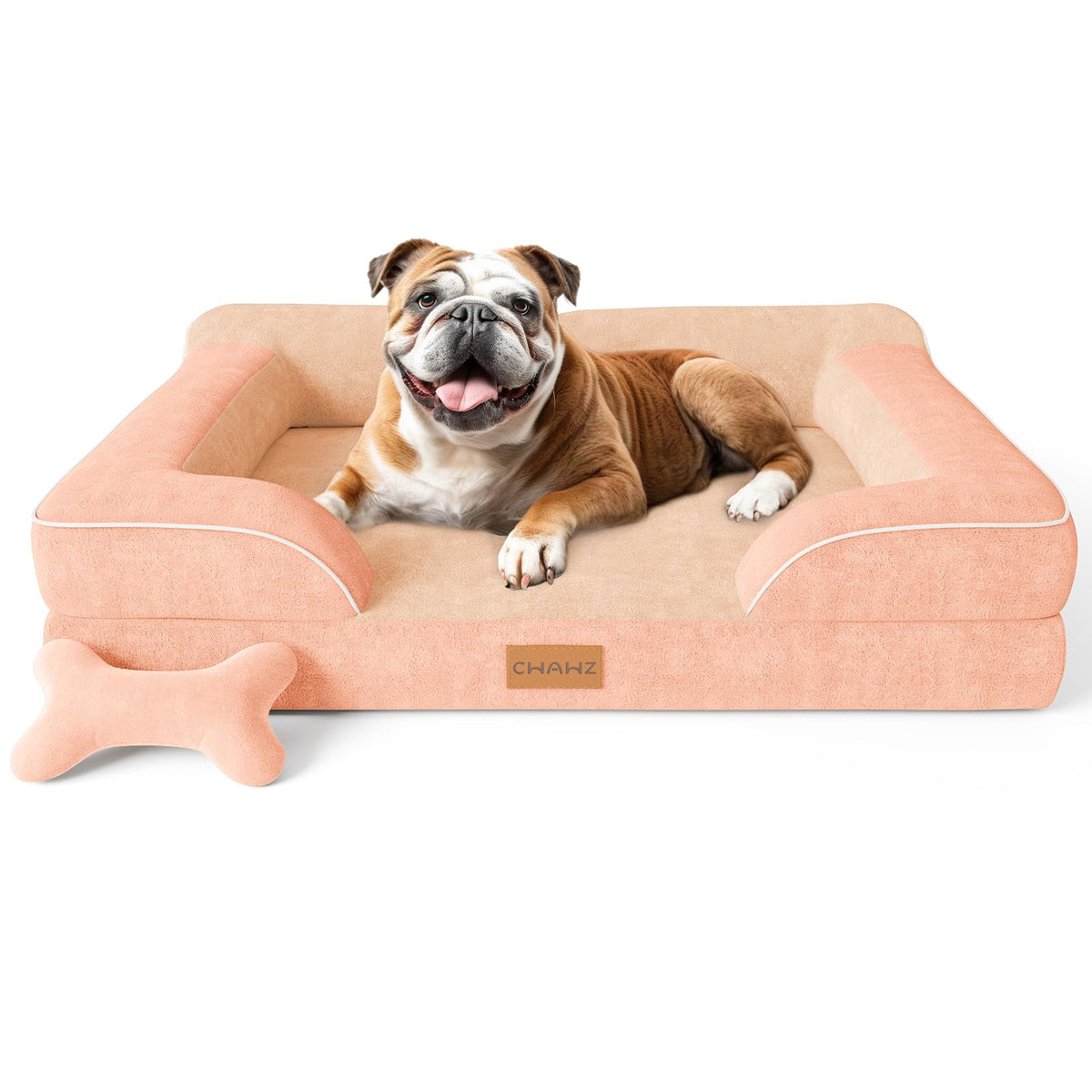 CWAWZ Extra Large Dog Bed, Orthopedic Dog Beds with Cooling Gel Memory Foam, Waterproof XL Pet Bed with Removable Washable Cover, 42" Pet Sofa Couch Dutch Velvet with Bone Toy, Brown