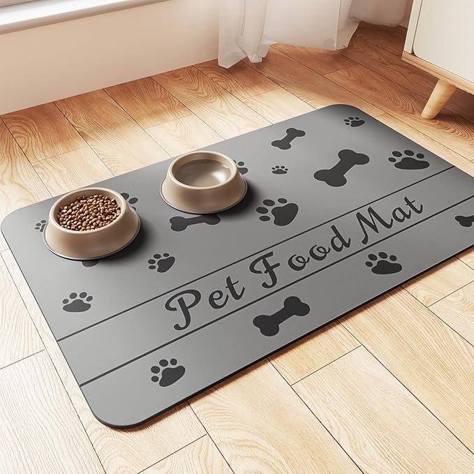 Pet Feeding Mat-Absorbent Pet Placemat for Food and Water Bowl, with Waterproof Rubber Backing, Quick Dry Water Dispenser Mat for Dog and Cat (24"x16"