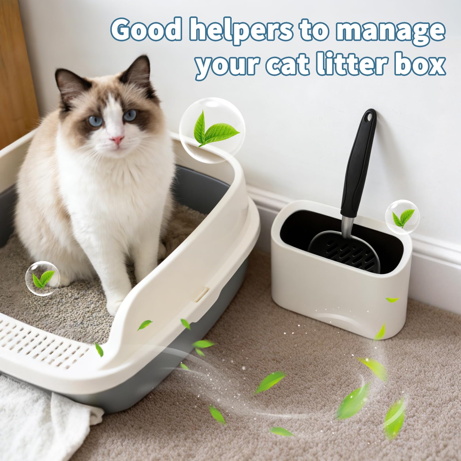 Midollarle Metal Cat Litter Scoop with Holder, Detachable Caddy Set, White