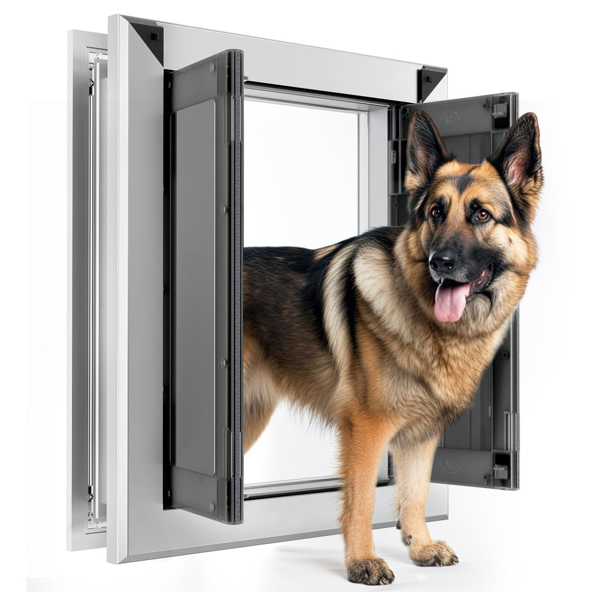 Aluminum Large Dog Door for Medium Large Dogs Up to 110 LBS, Black