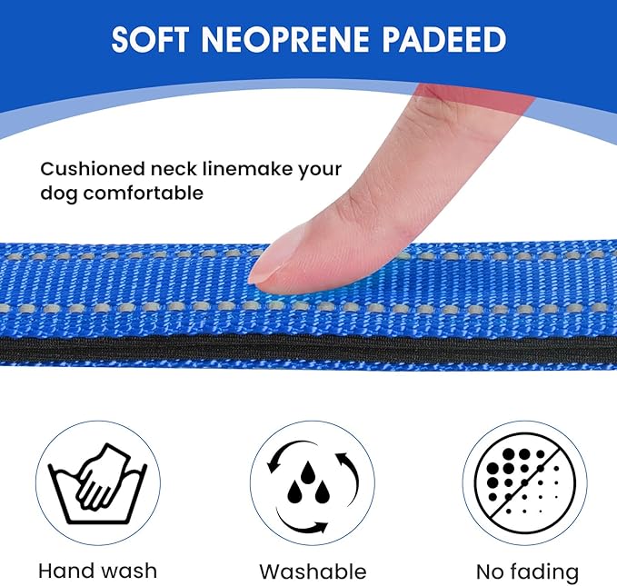 PenSeepet Reflective Dog Collar Padded with Soft Neoprene Breathable Quick Release Basic Dog Collars for Puppy Small Dogs Boy Girl Blue