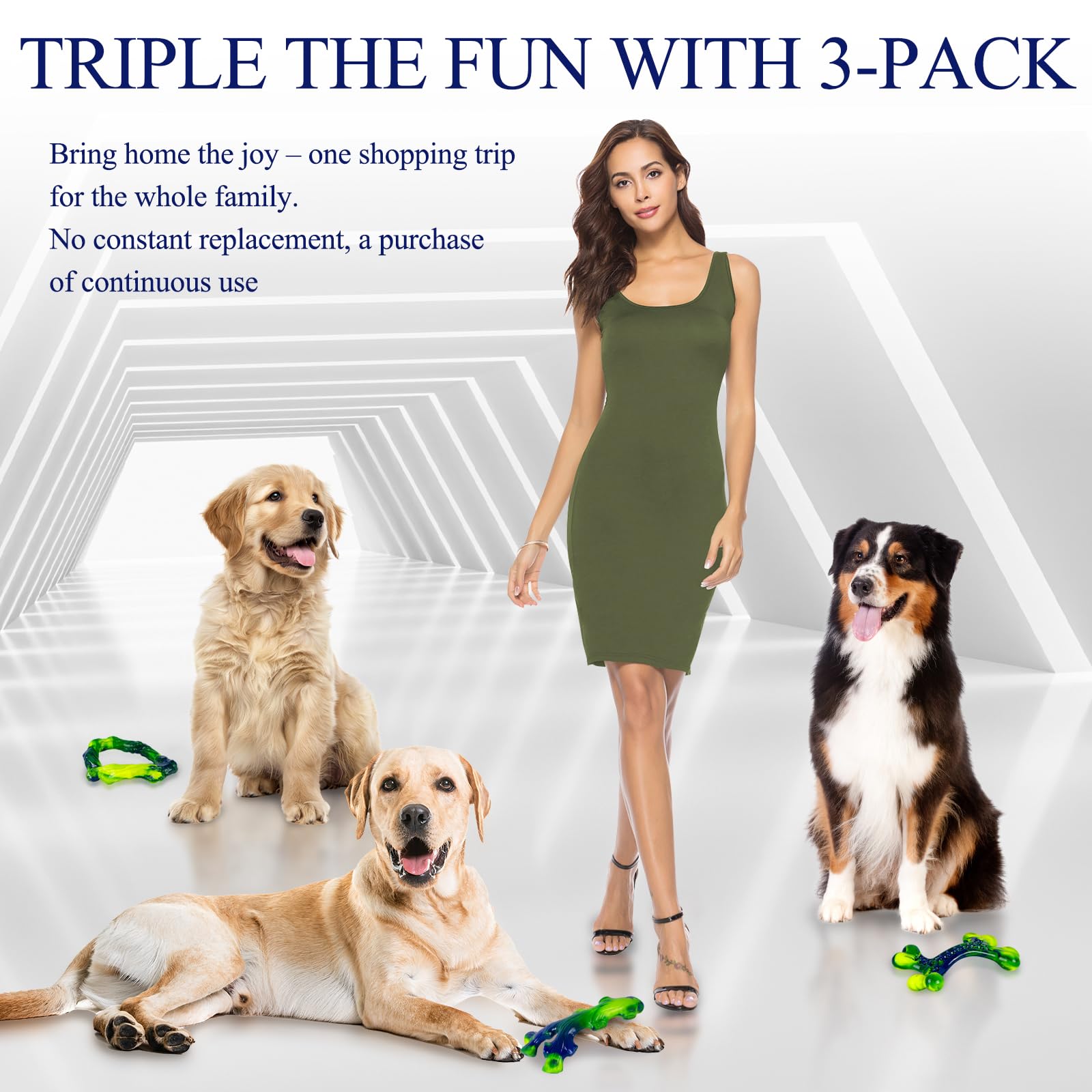 Frienhund 3-Pack Indestructible Nylon Dog Chew Toys for Aggressive Chewers - Long-Lasting Durable Bone-Shaped Toys, Large Breed Dogs, Tough Puppy Teeth Enrichment