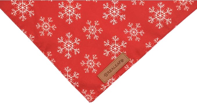 Realeaf Christmas Dog Bandanas 2 Pack, Snowflake and Santa Claus Dog Scarf for Boy and Girl, Premium Durable Fabric, Holiday Red and Green Bandana for Large and Extra Large Dogs Cats Pets (X-Large)