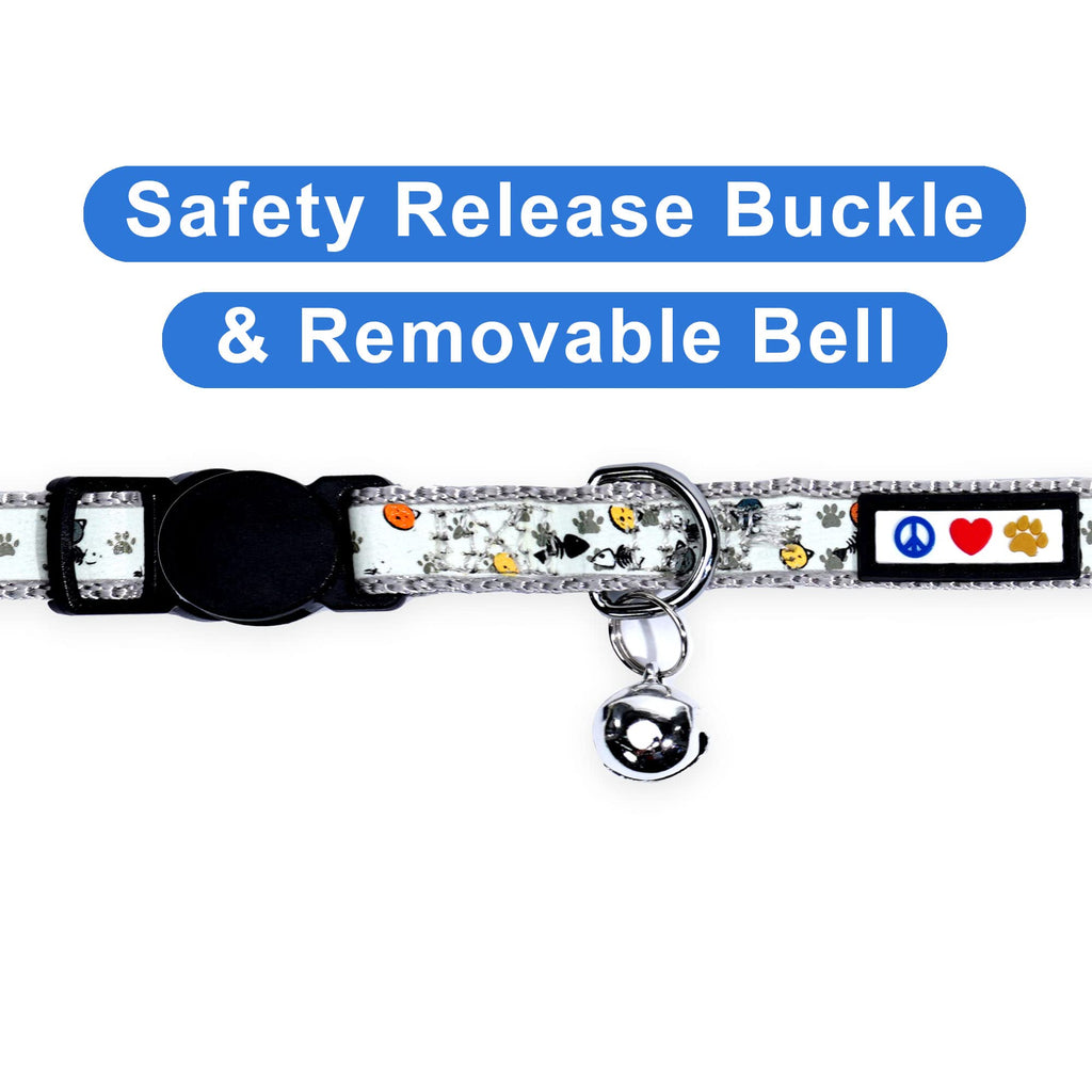 Pawtitas Glow in the Dark Cat Collar with Breakaway Safety Buckle & Bell Adjustable Kitten Collar, Grey