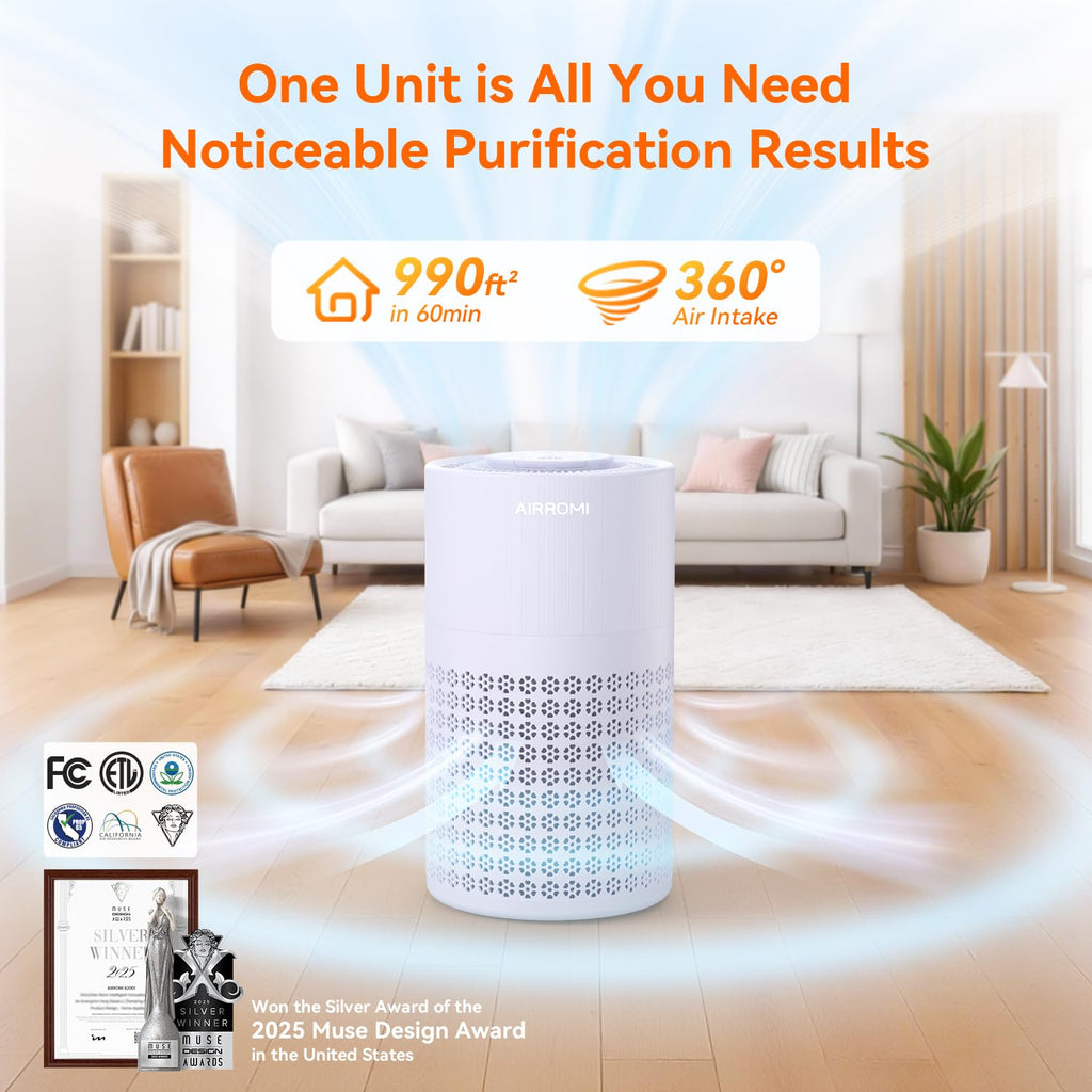 AIRROMI Air Purifier for Bedroom with A2001 Lavender Purple