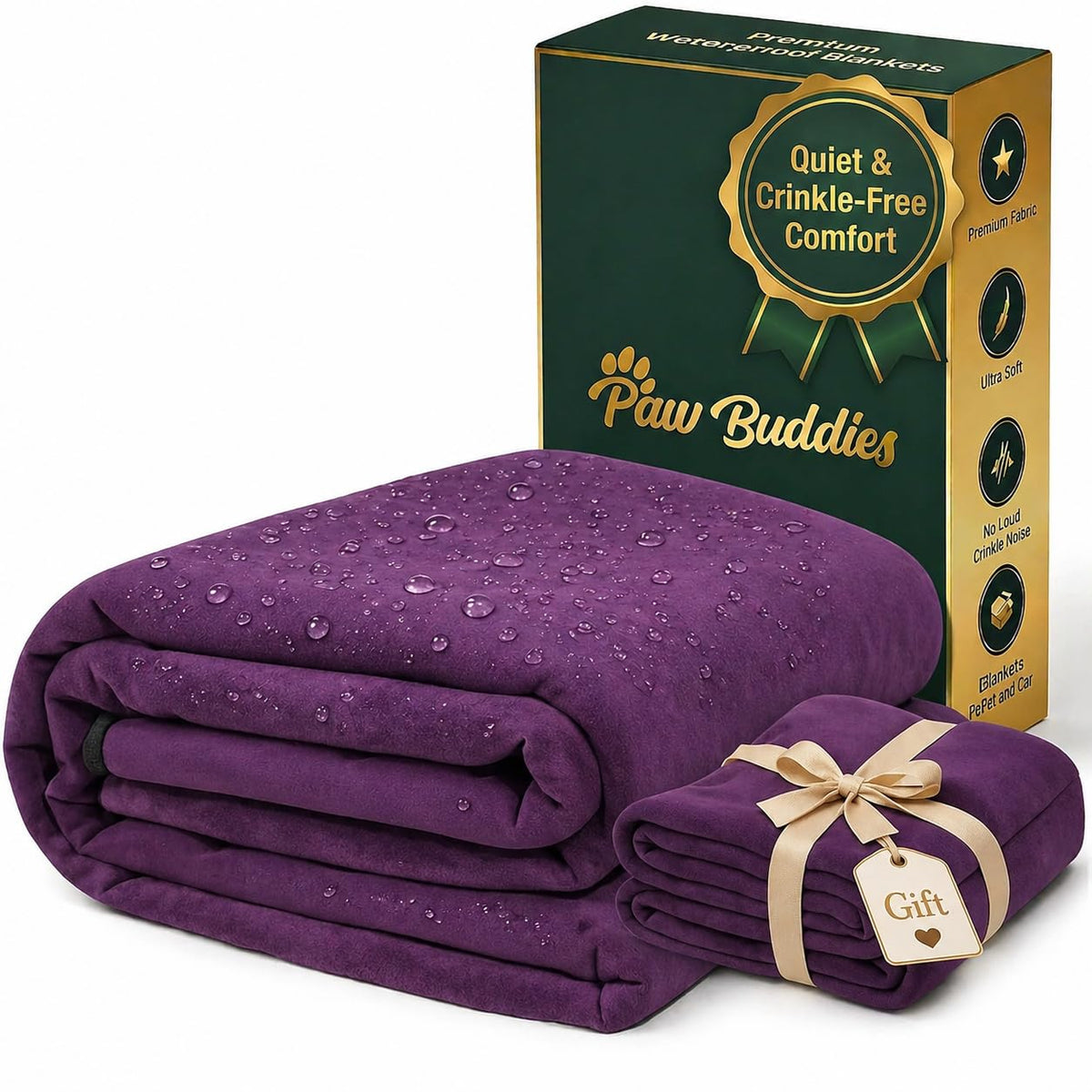 Paw Buddies Waterproof Blanket King Size 80"x90" for Dogs, Pets, Bed & Couch, Reversible Velvet-Feel Throw, Leakproof Machine Washable Furniture Protector + Bonus Small Blanket