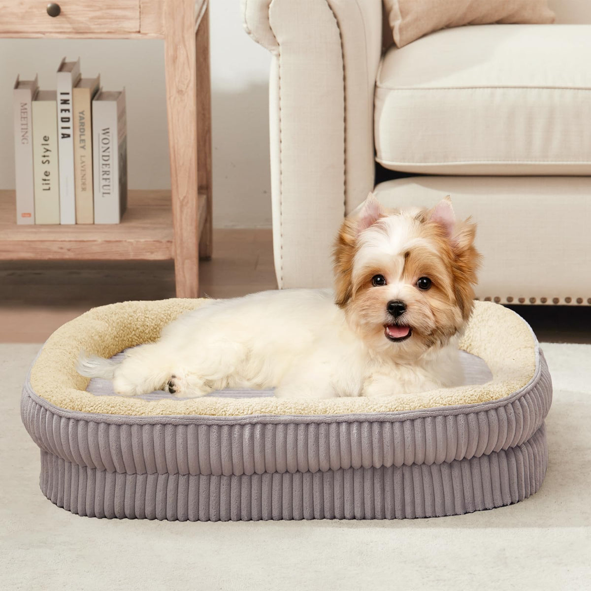 DEBANG HOME Orthopedic Dog Bed for Medium, Large Dogs Breeds, High Density Egg Crate Foam Dog Sofa Beds with Four Sided Bolster,Oval Kennel Bed, Pet Couch Bed,Removable Washable Cover& Non-Slip Bottom