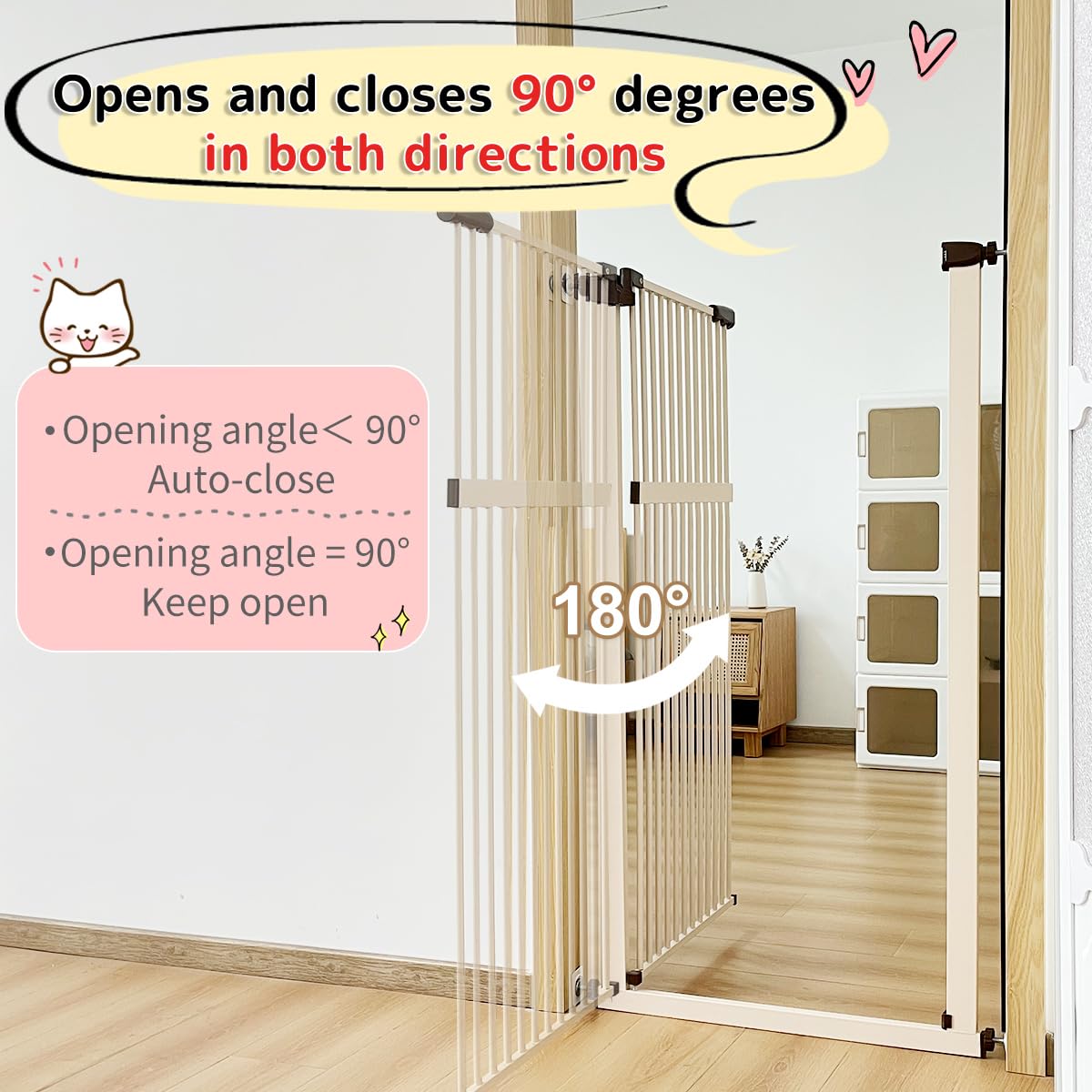 Lumizone 55.12" Extra Tall Pet Gate for Cat Dog 30.12"-38.38" Wide Cream