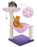 MUTTROS Flower Cat Scratching Post, 28" Cute Cat Tree Tower for Indoor Cats with Large Hammock Soft Perch Bed, Replaceable Toy Ball for Kittens, Purple