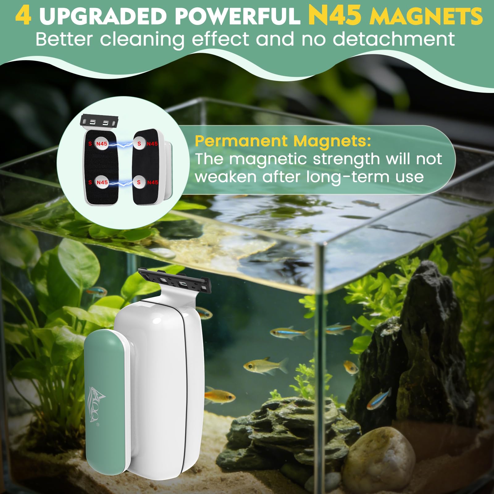 AQQA Magnetic Aquarium Glass Cleaner L,Floating Fish Tank Algae Scraper