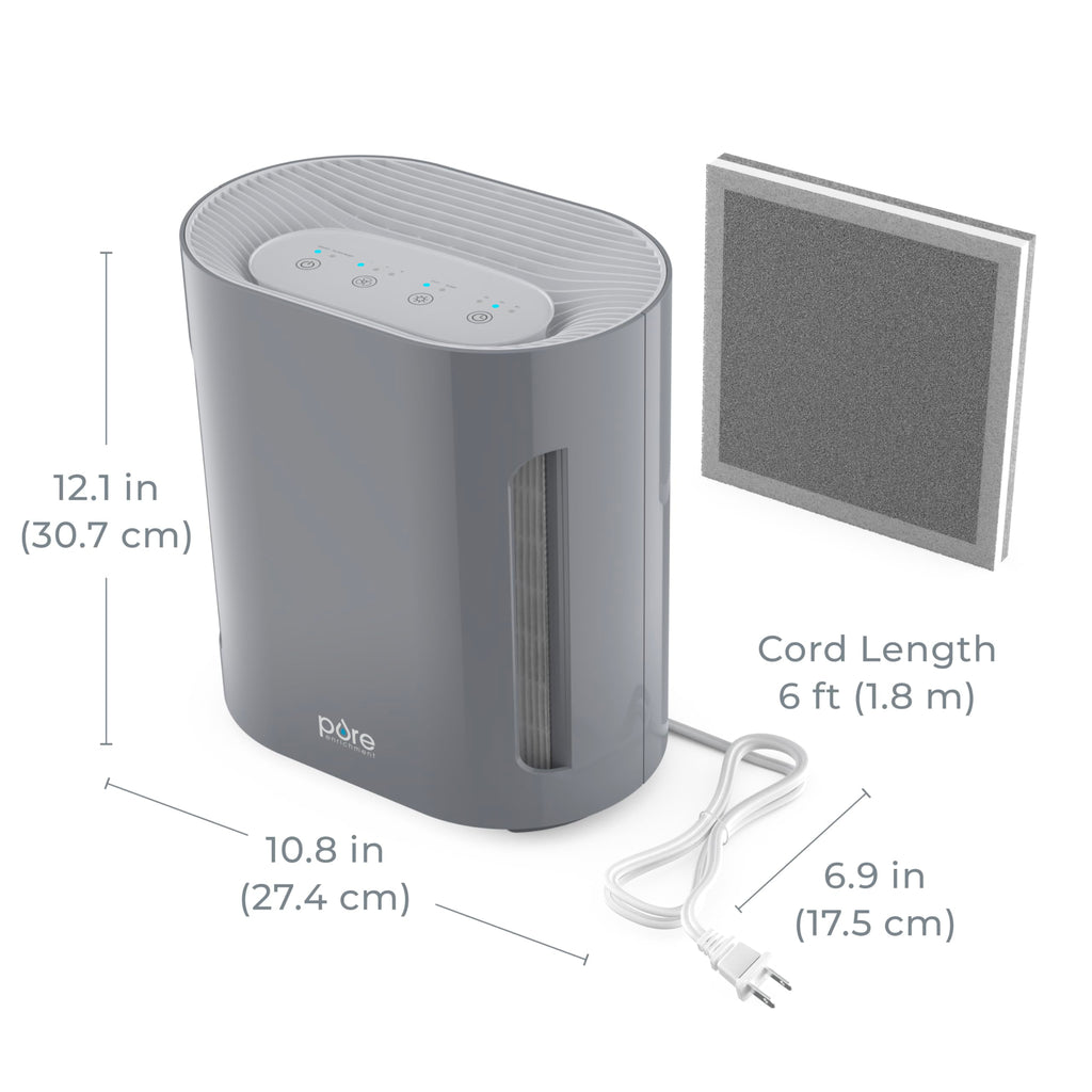 Pure Enrichment PureZone Air Purifier for Bedroom & Living Room, 4-Stage Filtration & UV-C Light, H13 HEPA Filter Helps Remove Bacteria, Pet Hair Dander, Allergens, Germs, Smoke, Dust (Gray)