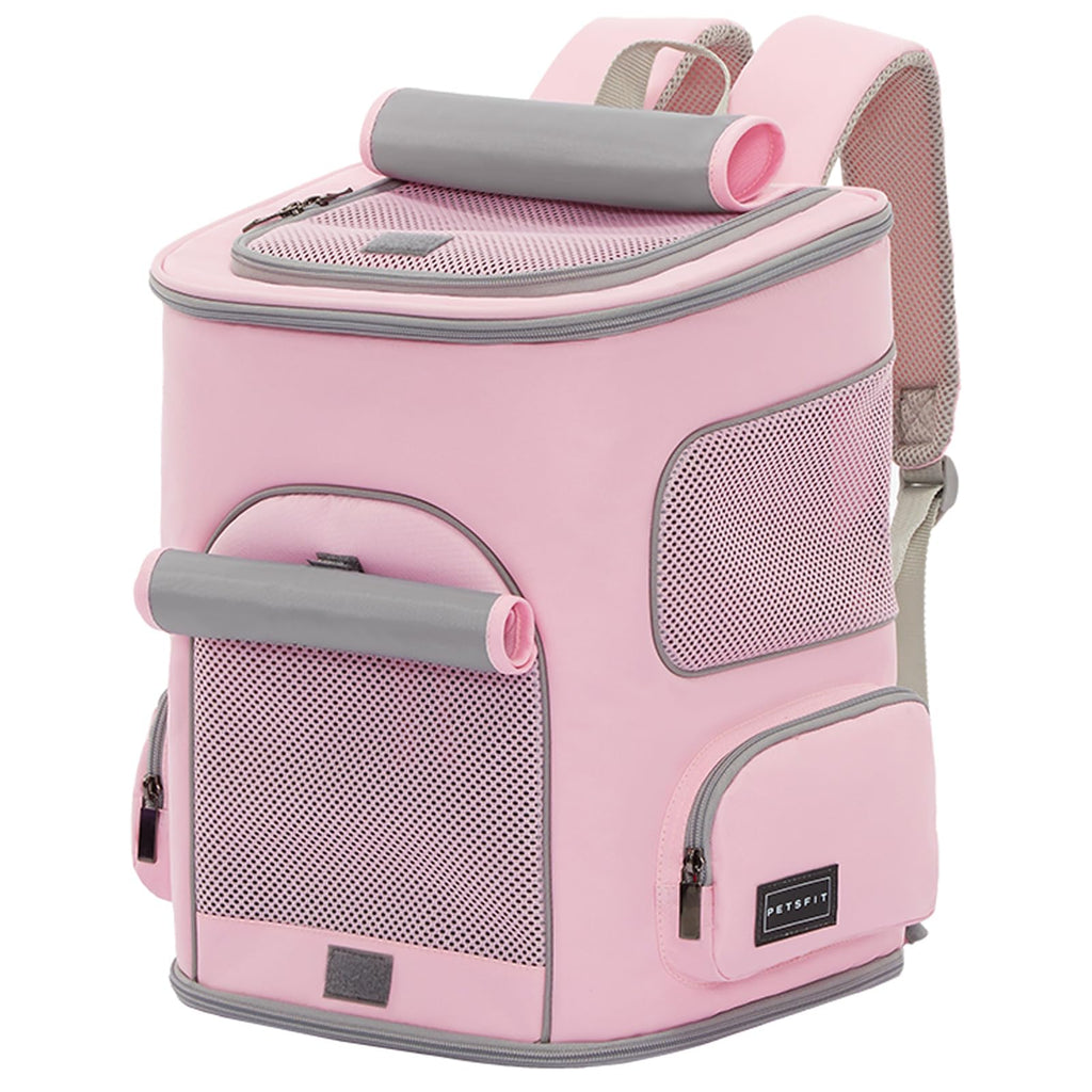 PETSFIT Pet Carrier Backpack with Upgraded Waist Protection, Cat Carrier Backpack Designed for Small Dogs/Cats, Fully Ventilated Collapsible Dog Backpack for Outdoor Traveling Hiking Camping, Pink