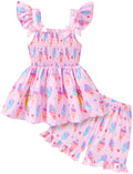 Popshion Toddler Girl Clothes Baby Girl Summer Outfits Ruffle Sleeveless Ice Cream Shirts Tops Shorts Set for Girl Pink Clothing Size 5t/2234