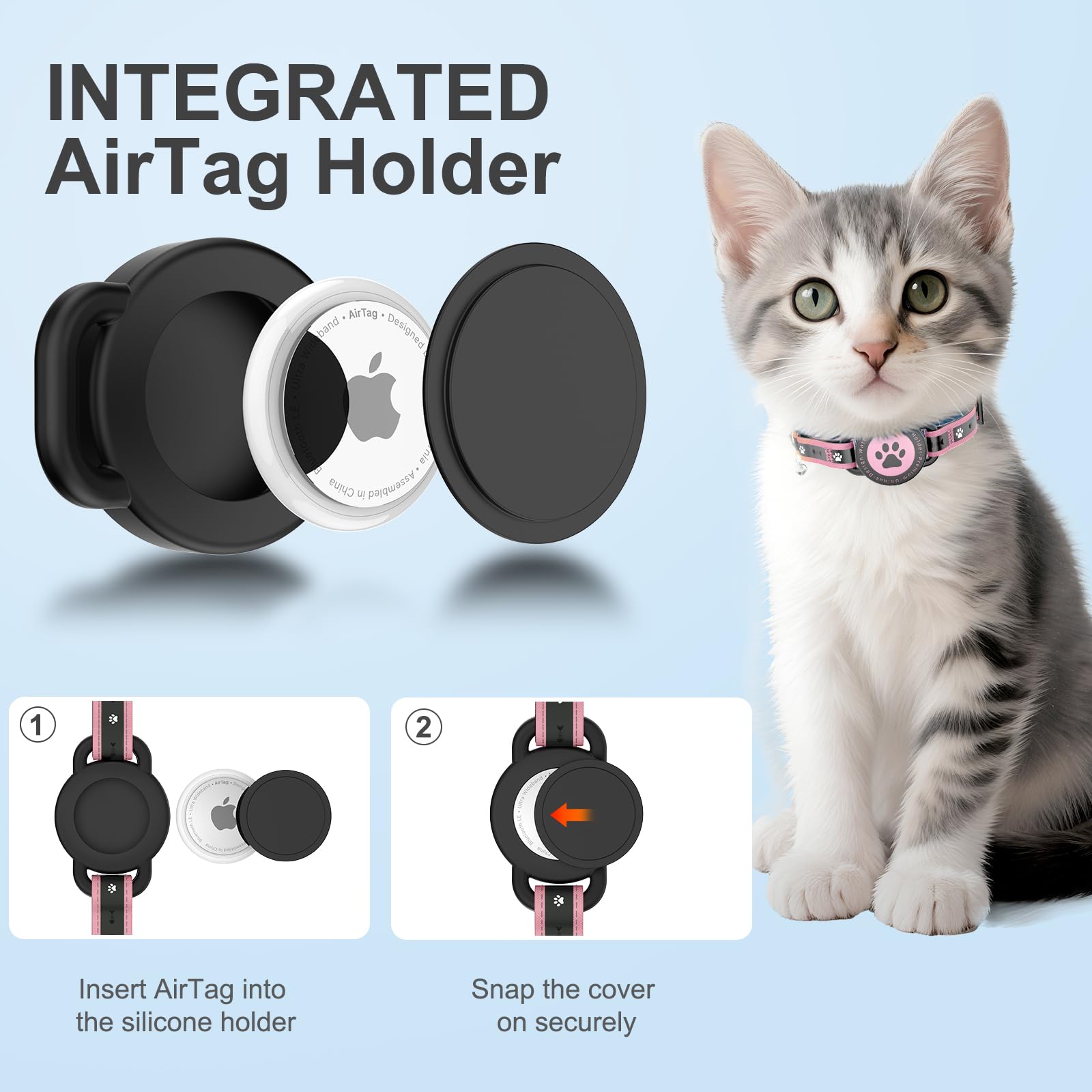Airtag Cat Collar Breakaway, Reflective Cat Collar with AirTag Holder