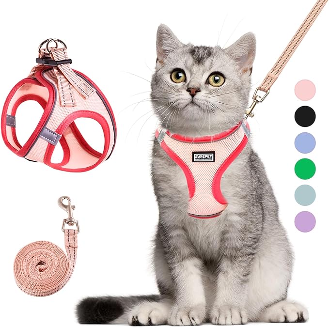 Betmaypet Cat Harness and Leash Set, Soft and Breathable Vest with Reflective Strip, Escape Proof Kitten Harness, Easy to Wear for Cats Walking and Traveling (Purple, S)