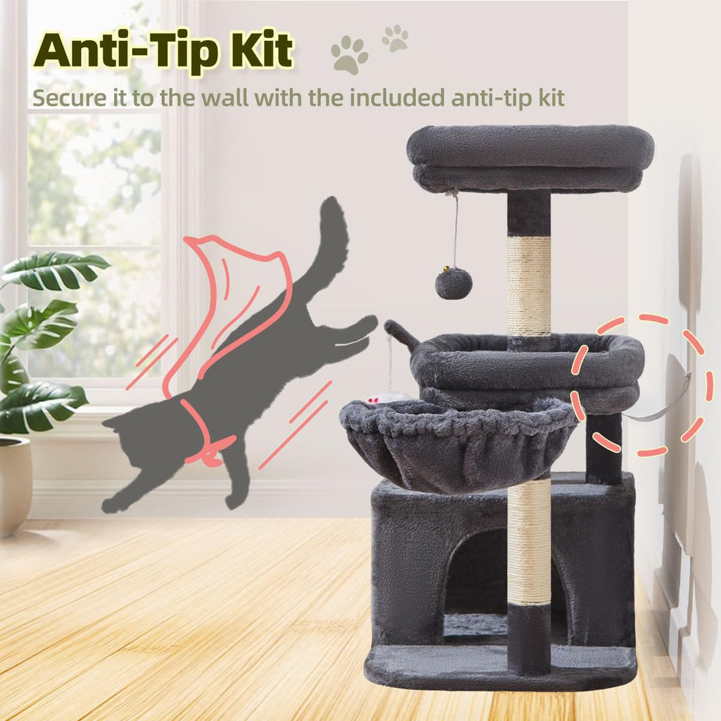 Taoqimiao 32.2in Cat Tree with Toy, Small Cat Tower for Indoor Cats, MS043G