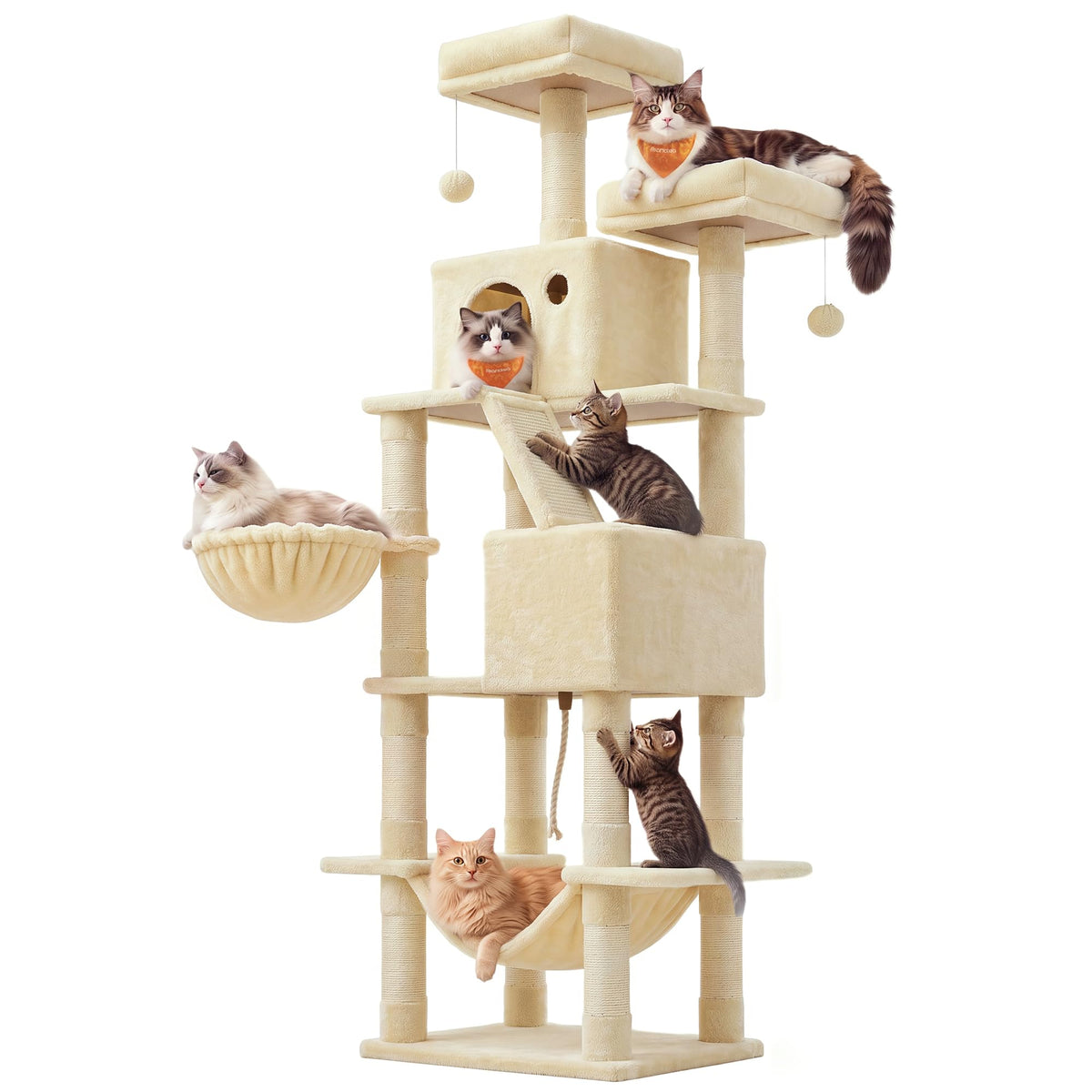 Feandrea Cat Tree, 81.1-Inch Large Cat Tower, Multi-Level Condo, Smoky Gray