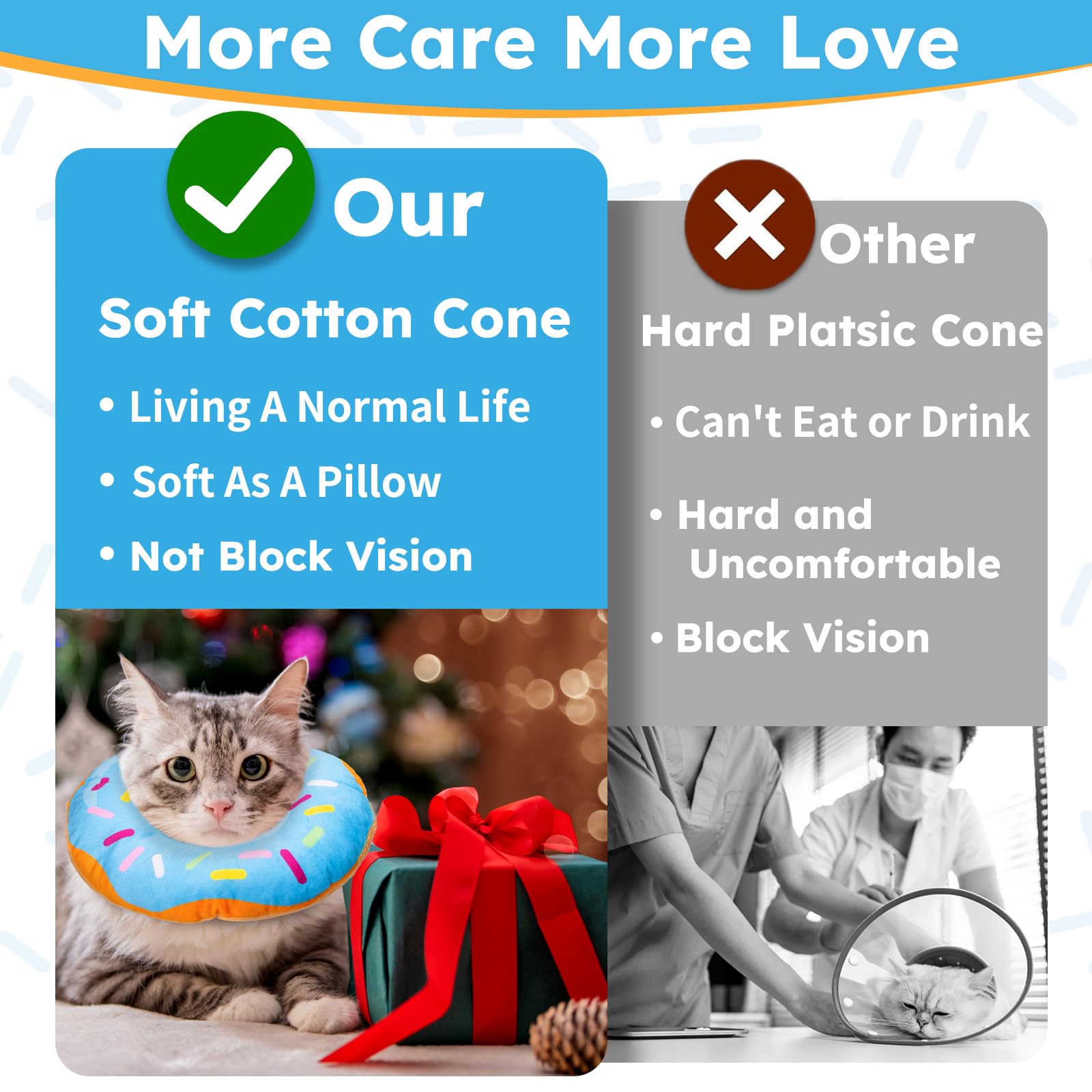 Hpetppy Cat Cone Collar Soft, Cat Recovery Collar for Wound Healing Cute Donut Adjustable Kitten Cones to Stop Licking Comfortable Lightweight Neck Elizabethan Collars for Cats Kittens After Surgery